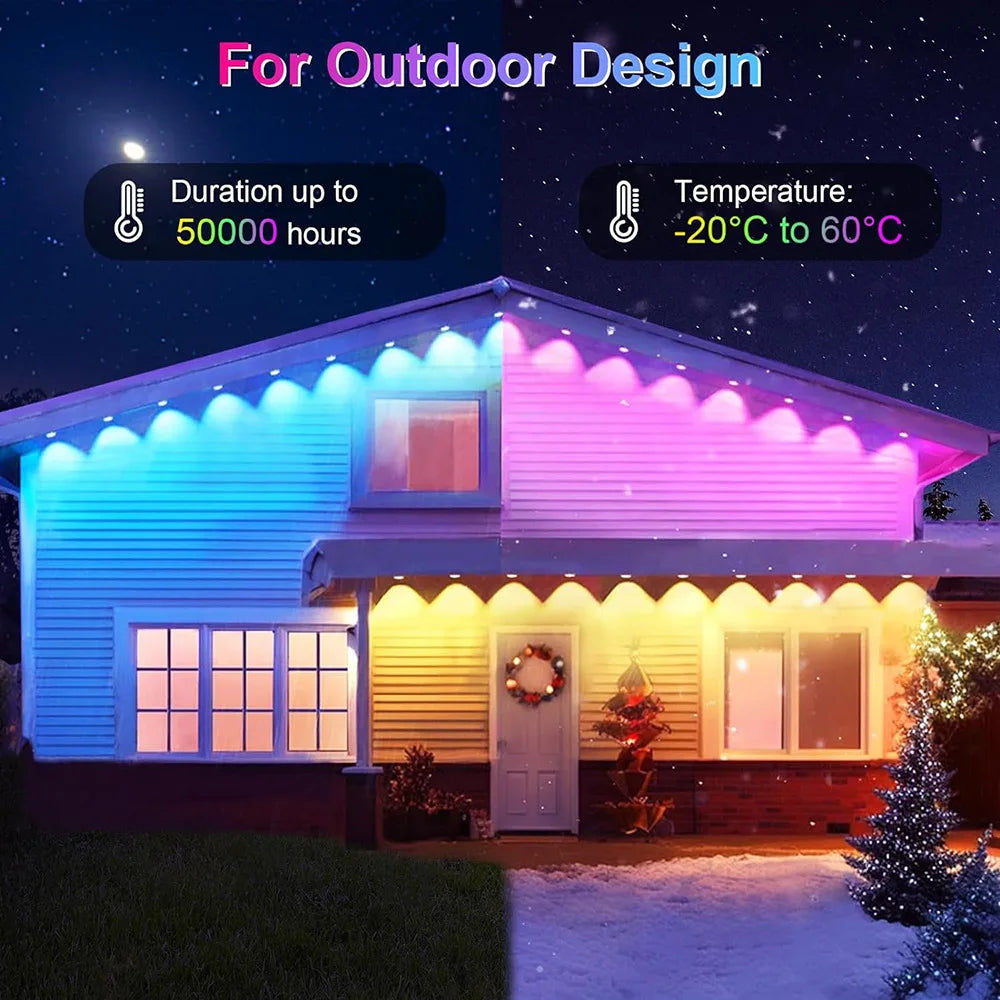 Smart RGBIC Permanent Outdoor LED Fairy Christmas Lights - Éclairage étanche pour les avant-toits de Noël et de décoration des fêtes, contrôle Bluetooth