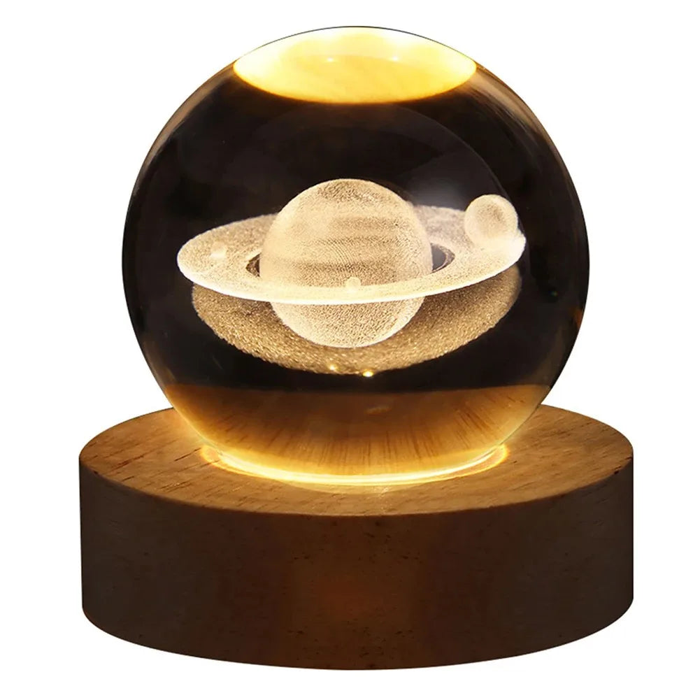 GALAXIE Éblouissante - Lampe à Crystal 3D avec Projections Planétaires - Éclairage USB Ambiance Cozy