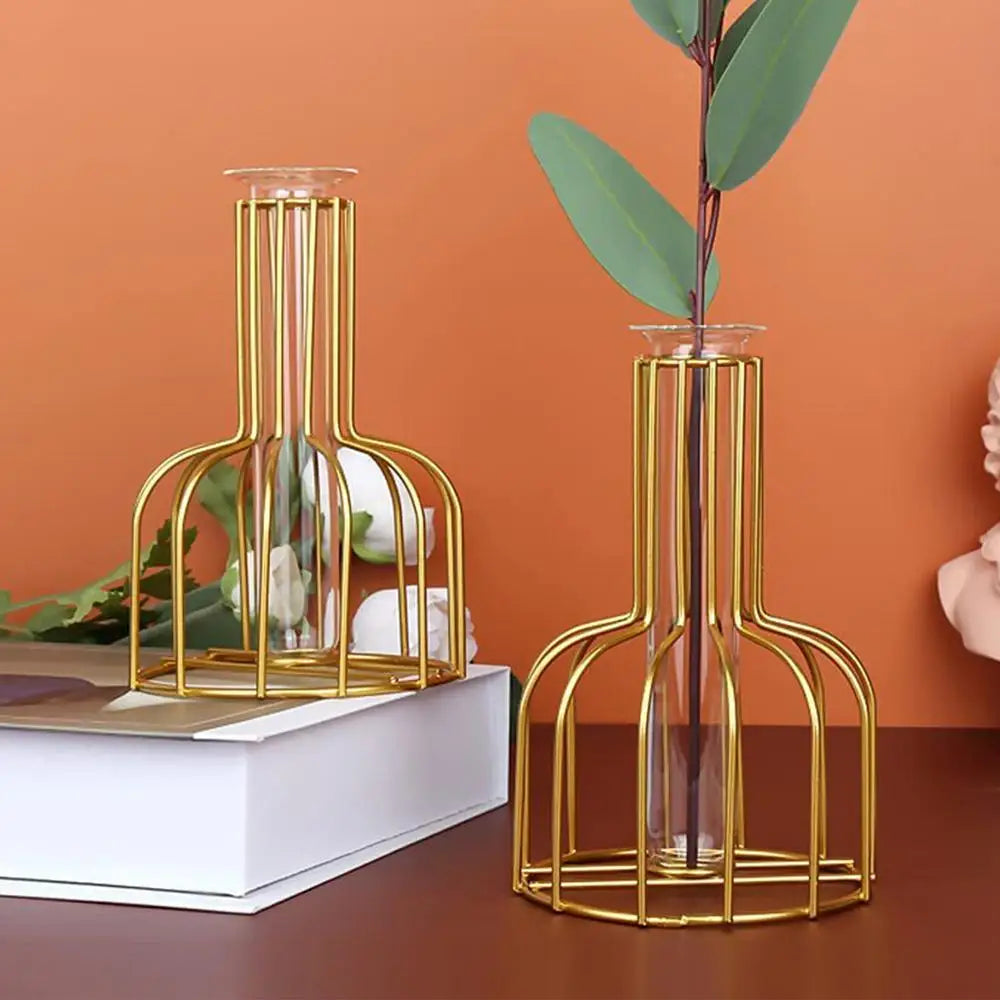 Floroux Gold Vase | Metal Cage Design | Elegant Decoration | Perfect for Home and Office | Timeless Home Accessory