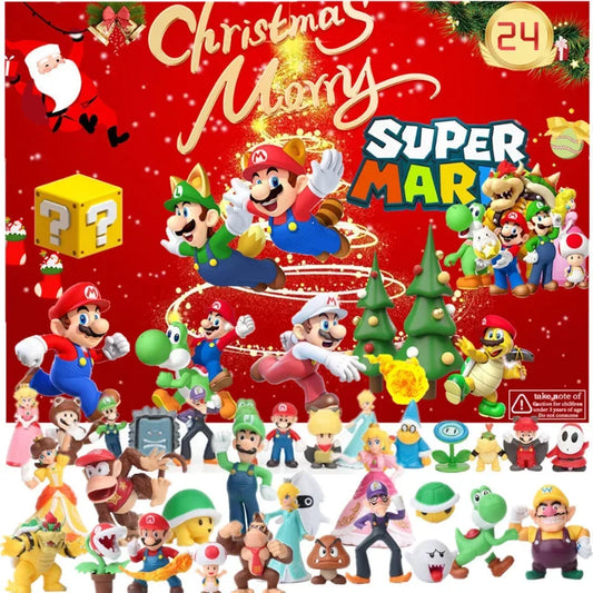 Calendrier de l'Avent Super Mario Bros 24 Jours - Jouets d'Action Anime Mignons & Ornements en Poupée pour Cadeau de Noël pour Enfants