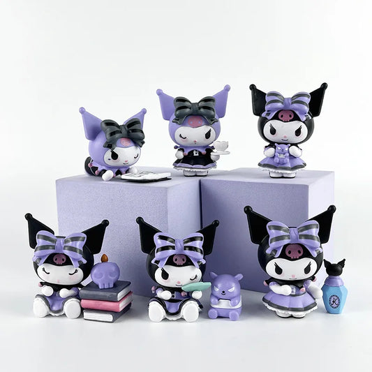 Sanrio Kuromi 6Pcs Boîte Mystère Figurines d'Action - Série de Divination Chanceuse Jolis Poupées Anime pour Collectionneurs