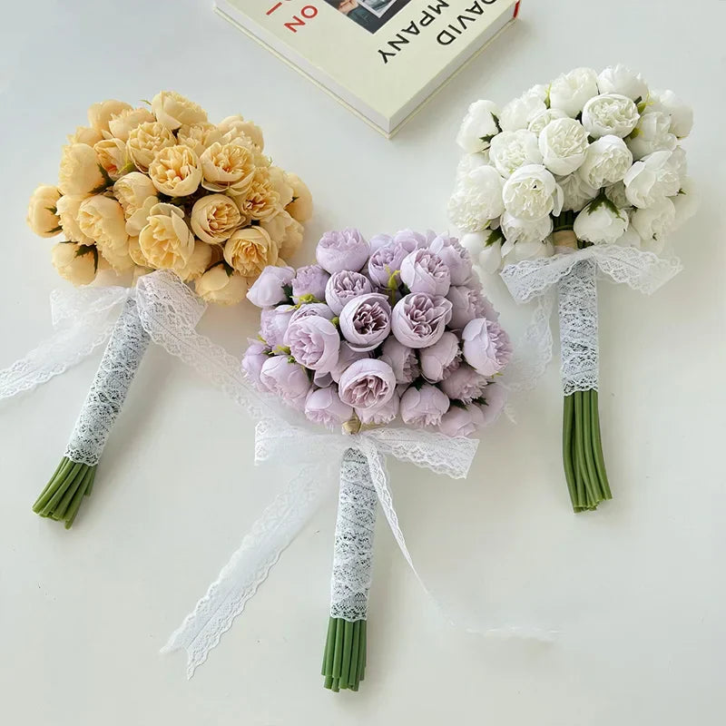 Bouquet de fleurs avec 20 roses et pivoines artificielles