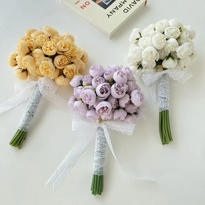 Bouquet de fleurs avec 20 roses et pivoines artificielles