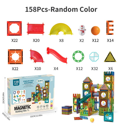 3D Carreaux Magnétiques de Construction pour Enfants - Jouets Éducatifs STEM Clairs, Ensemble de Blocs de Course de Marbles Créatifs