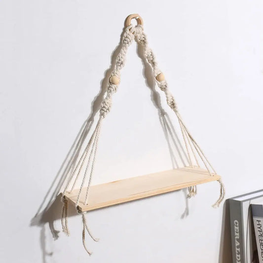 Étagère macramé boho décor rustique