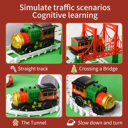 Ensemble de train électrique de Noël pour enfants - Jouet de voiture sur rail amusant, cadeau éducatif pour les enfants, jeu de fête alimenté par batterie