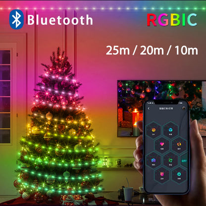 Guirlande lumineuse à LED Bluetooth Fairy pour Noël - Guirlande étanche pour sapin de Noël, décoration de vacances contrôlée par application et télécommande