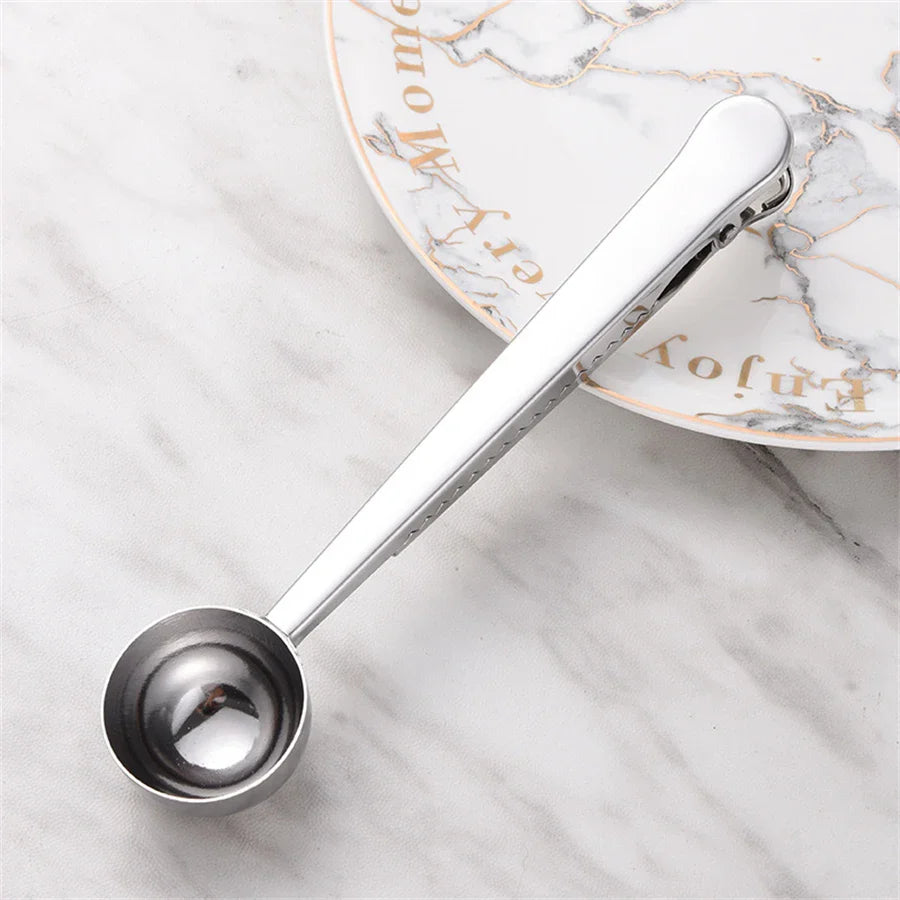 Cuillère à café en acier inoxydable doré et clip de fermeture de sac - Outil de cuisine multi-fonction