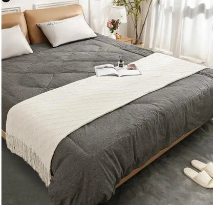 CozyTricot - Couverture en Tricot avec Franges pour Canapé