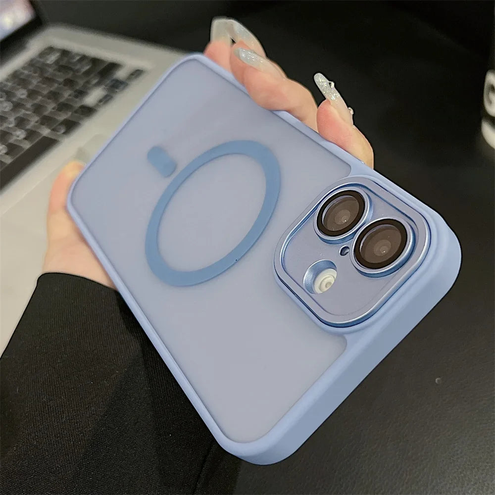 Coque de protection MagSafe translucide mate de luxe pour iPhone 16 Pro Max 15 14 13 12 11 antichoc Couverture de charge sans fil