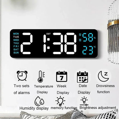 TimeGlow Horloge - Réveil Numérique Mince avec Température et Calendrier