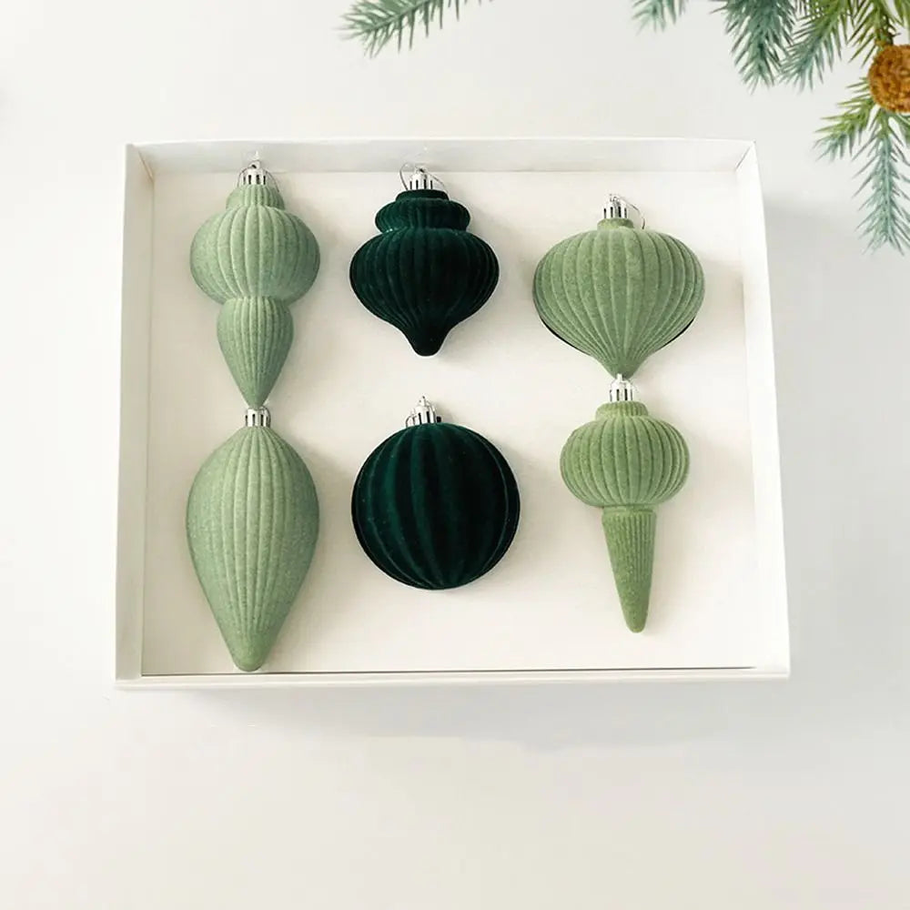 Boules de Noël en velours élégantes incassables - Décor d'arbre de Noël vert, réutilisables et toucher doux 6PCS