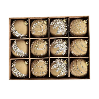 Ensemble de boules de Noël en velours - Décorations rouges vin, khaki, beige, vert pour les décorations de vacances, mariages, fiançailles et projets DIY 12PCS 6 cm (2,3 pouces)
