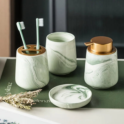 Floroux 4-piece bathroom set | Green marble design | Luxurious bathroom accessories for the home