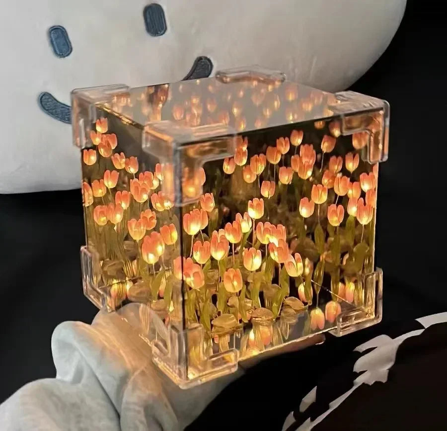 Tulifée - Lampe Cube Miroir Tulipe DIY, Veilleuse 3D Créative