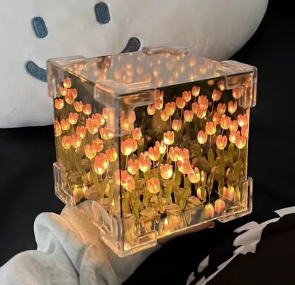 Tulifée - Lampe Cube Miroir Tulipe DIY, Veilleuse 3D Créative