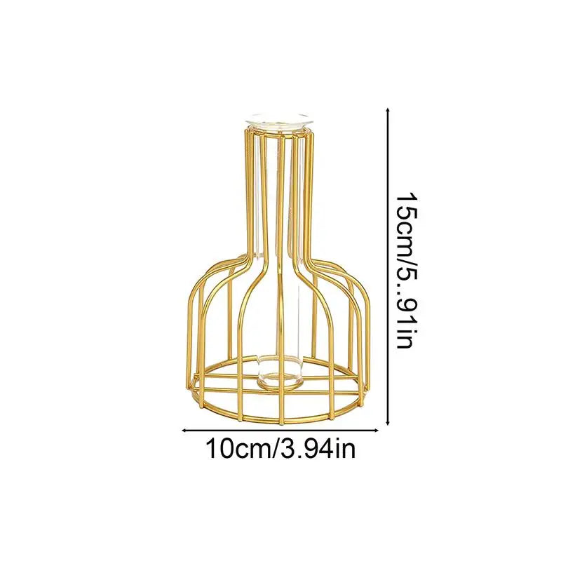 Floroux Gold Vase | Metal Cage Design | Elegant Decoration | Perfect for Home and Office | Timeless Home Accessory