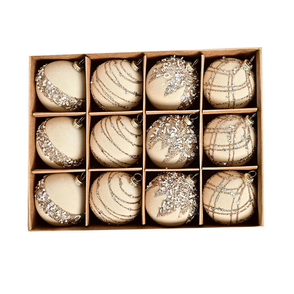 Ensemble de boules de Noël en velours - Décorations rouges vin, khaki, beige, vert pour les décorations de vacances, mariages, fiançailles et projets DIY 12PCS 6 cm (2,3 pouces)