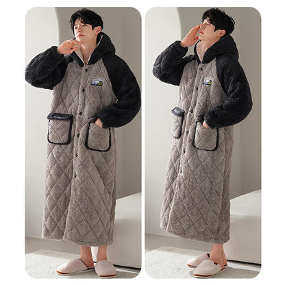 ChaleurDouce – Peignoir à Capuche 3 Couches pour Homme