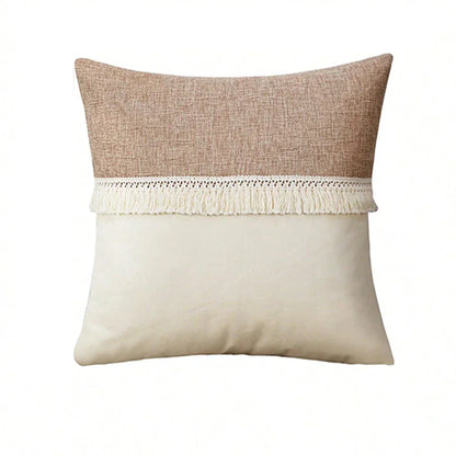 Coussin Boho - Housse de coussin géométrique beige avec franges