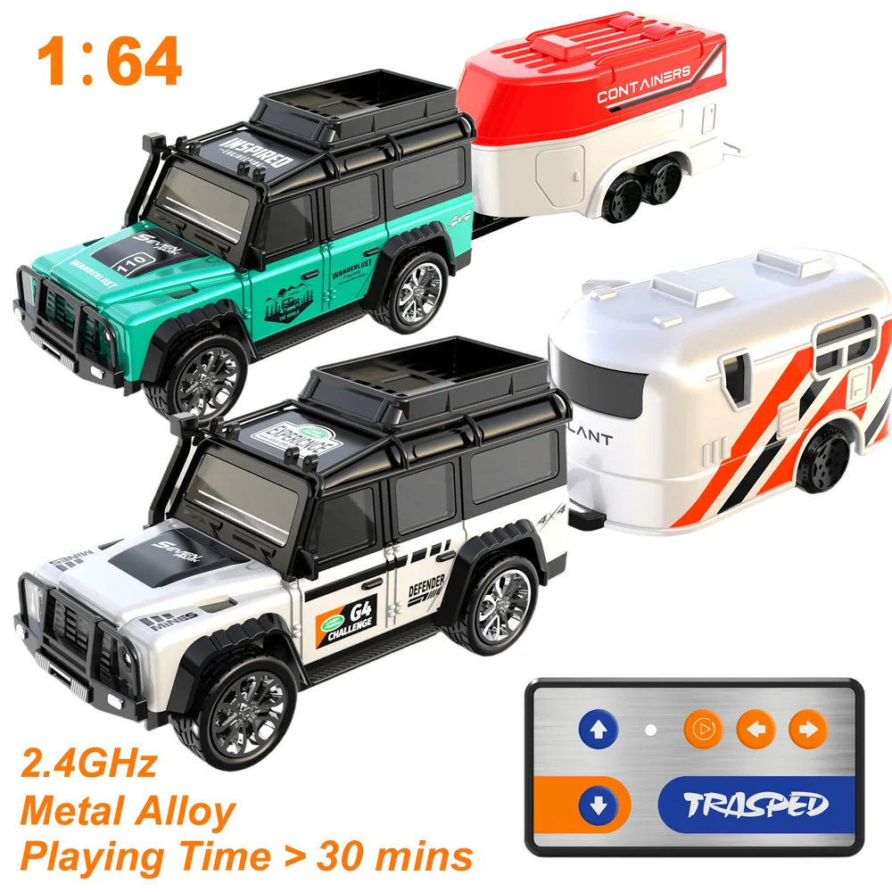Voiture RC en alliage avec remorque - Véhicule miniature télécommandé 2,4 GHz pour enfants et adultes
