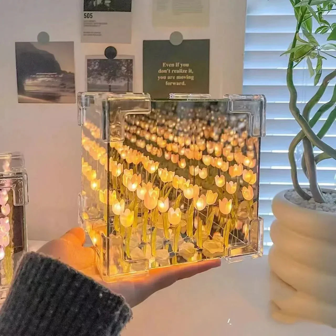 Tulifée - Lampe Cube Miroir Tulipe DIY, Veilleuse 3D Créative
