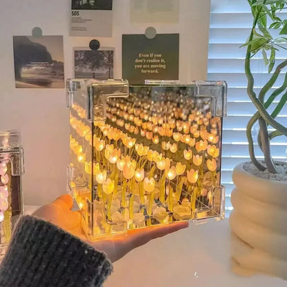 Tulifée - Lampe Cube Miroir Tulipe DIY, Veilleuse 3D Créative