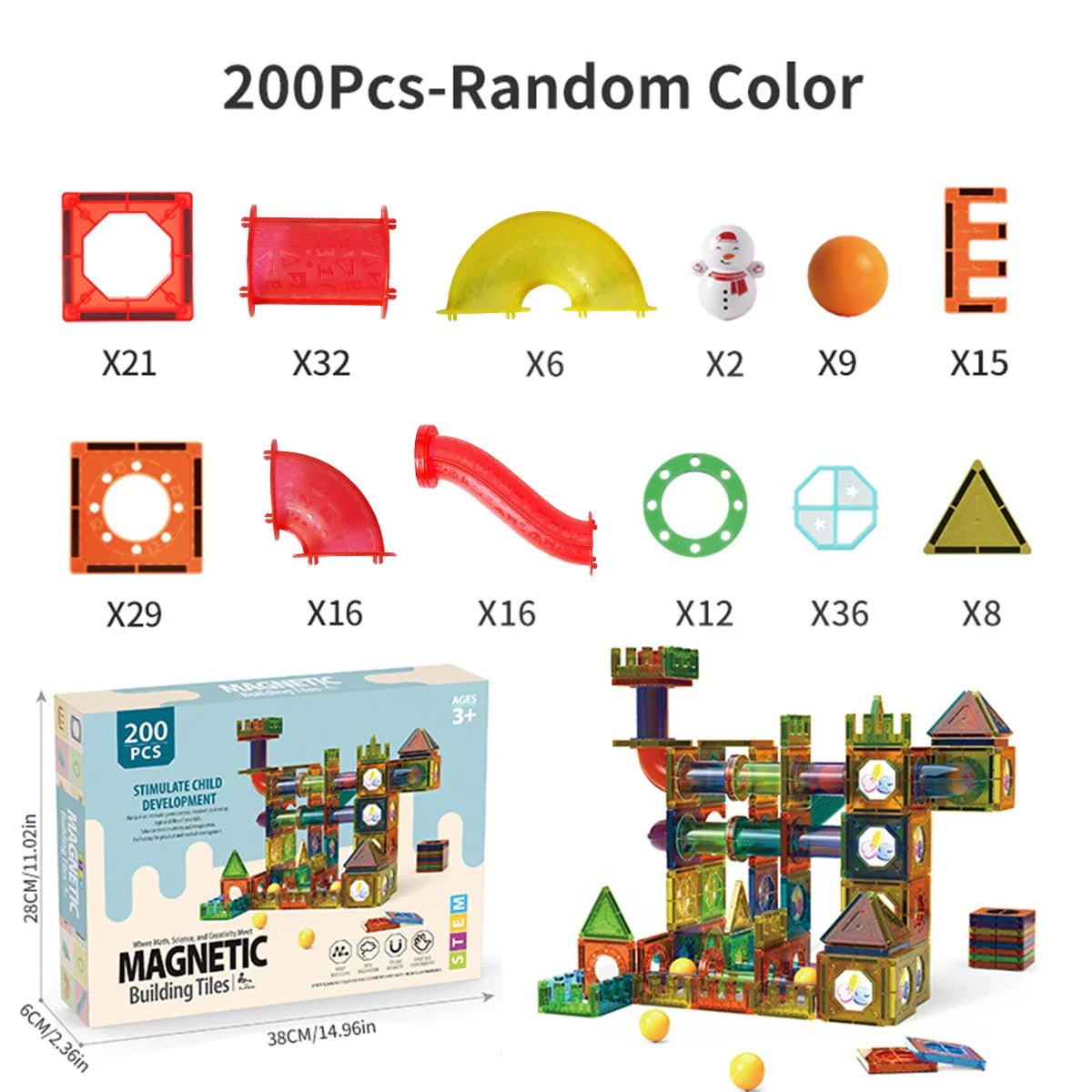 3D Carreaux Magnétiques de Construction pour Enfants - Jouets Éducatifs STEM Clairs, Ensemble de Blocs de Course de Marbles Créatifs