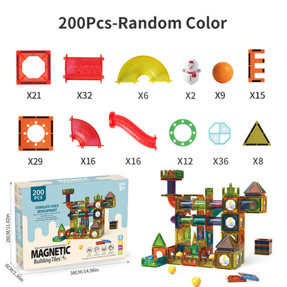 3D Carreaux Magnétiques de Construction pour Enfants - Jouets Éducatifs STEM Clairs, Ensemble de Blocs de Course de Marbles Créatifs