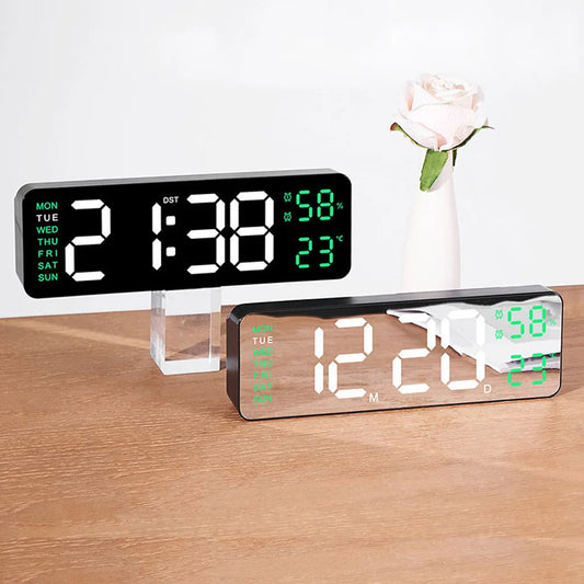 TimeGlow Horloge - Réveil Numérique Mince avec Température et Calendrier