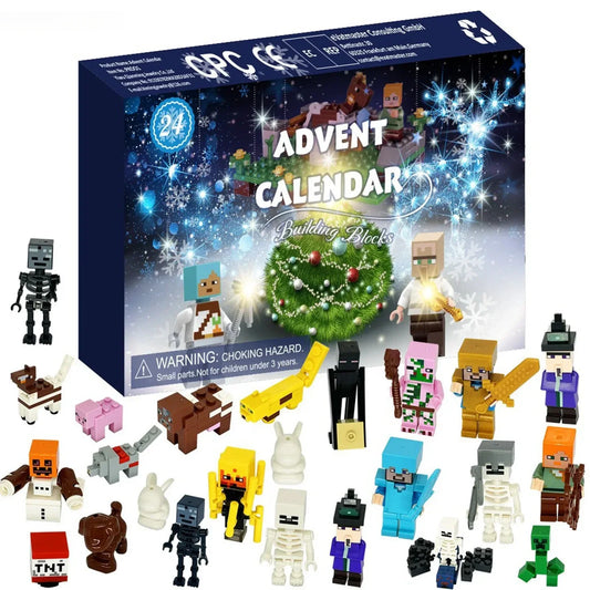 Calendrier de l'Avent de Noël de 24 jours avec figurines d'action en blocs de construction - Jouet de compte à rebours des vacances pour enfants