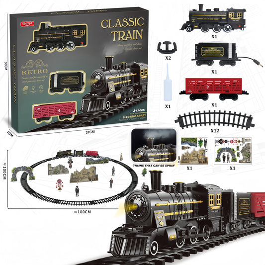 Ensemble de train électrique classique rétro pour enfants - Jouet de locomotive à vapeur avec lumières et sons sur long circuit, cadeau parfait pour le Nouvel An