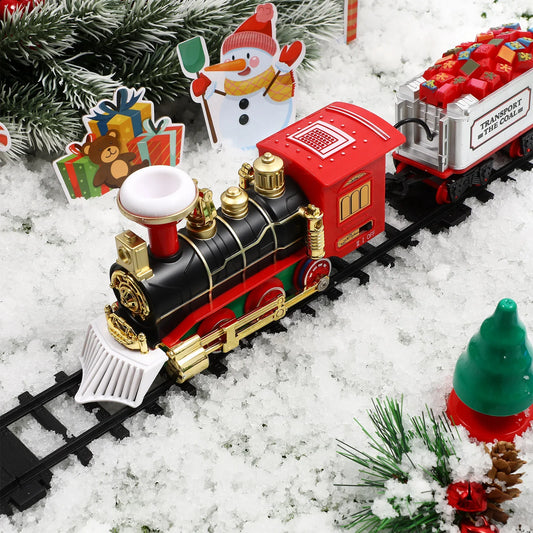 Ensemble de train électrique de Noël pour enfants - Modèle coloré en plastique avec des rails, sons et lumières réalistes, cadeau de fête parfait