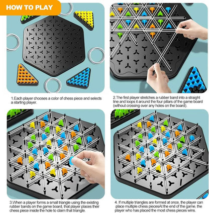 Jeu d'échecs Triangle Strategy pour 2-4 joueurs - Jeu de société amusant en famille pour enfants et adultes avec défi de bande en caoutchouc