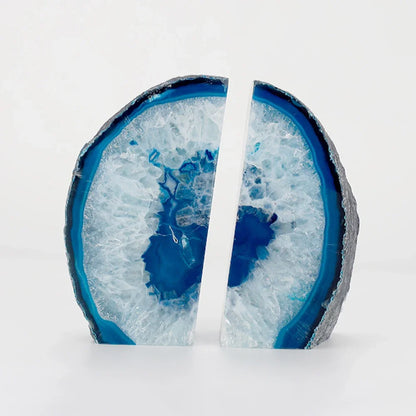 Floroux Bookends in Blue Agate | Set of 2 pieces | Elegant stone decoration for home and office | Natural gem look