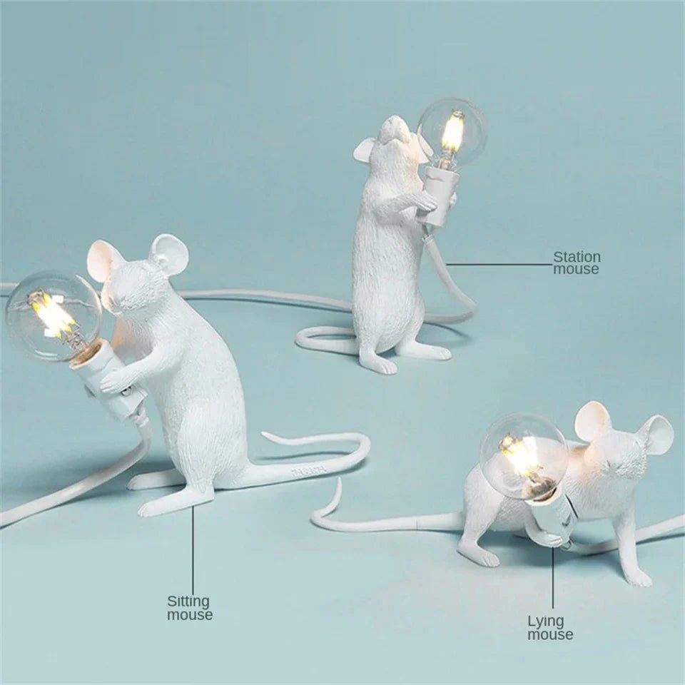 Lampes de table LED – design animal en résine moderne – souris – veilleuses – décoration intérieure – lampe de bureau