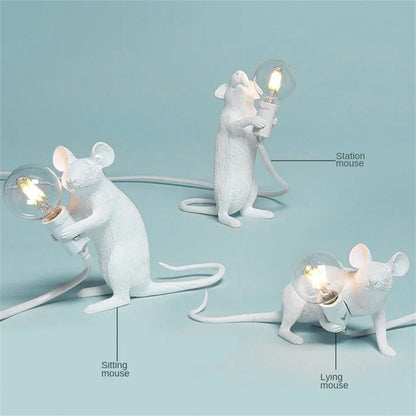 Lampes de table LED – design animal en résine moderne – souris – veilleuses – décoration intérieure – lampe de bureau