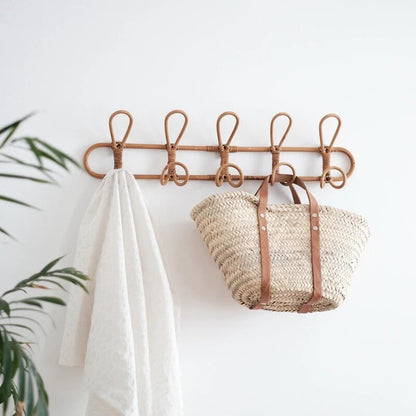 Organisateur mural en rotin naturel pour enfants - 3 et 5 crochets