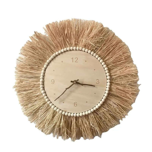 Horloge murale en raffia tissée à la main