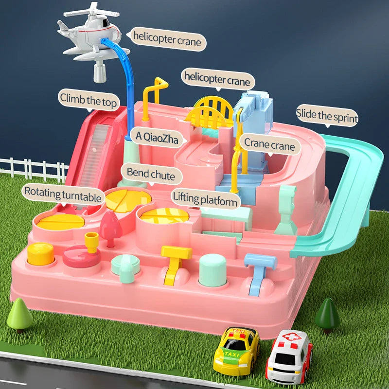 Set de jeu de piste automobile d'aventure pour enfants - Parc de secours urbain et jeu de puzzle, cadeau de préscolaire