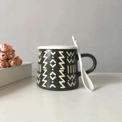 Tasse chic peinte à la main avec couvercle et cuillère optionnels