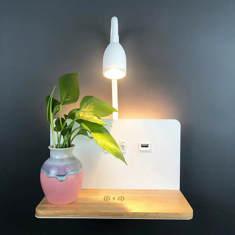 LumiCharge | Applique Murale LED avec USB et Charge Sans Fil