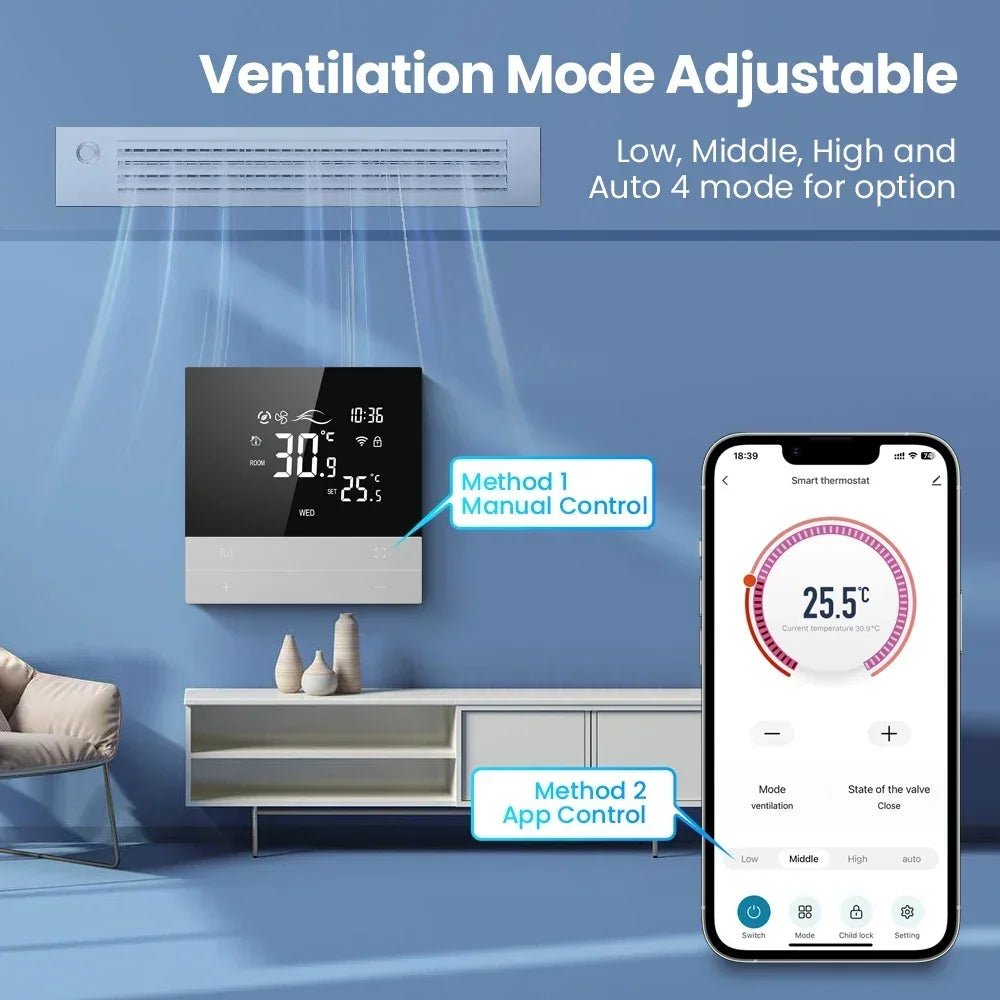 Contrôleur de climatiseur central Tuya avec thermostat intelligent - Contrôle des appareils de chauffage et de refroidissement via les applications SmartLife Google Alexa