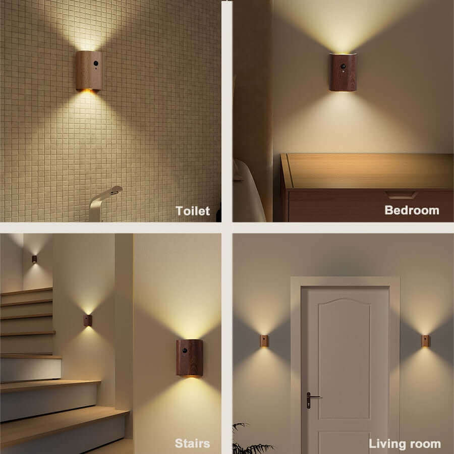 Ensemble de 2 lampes murales USB en bois rechargeables