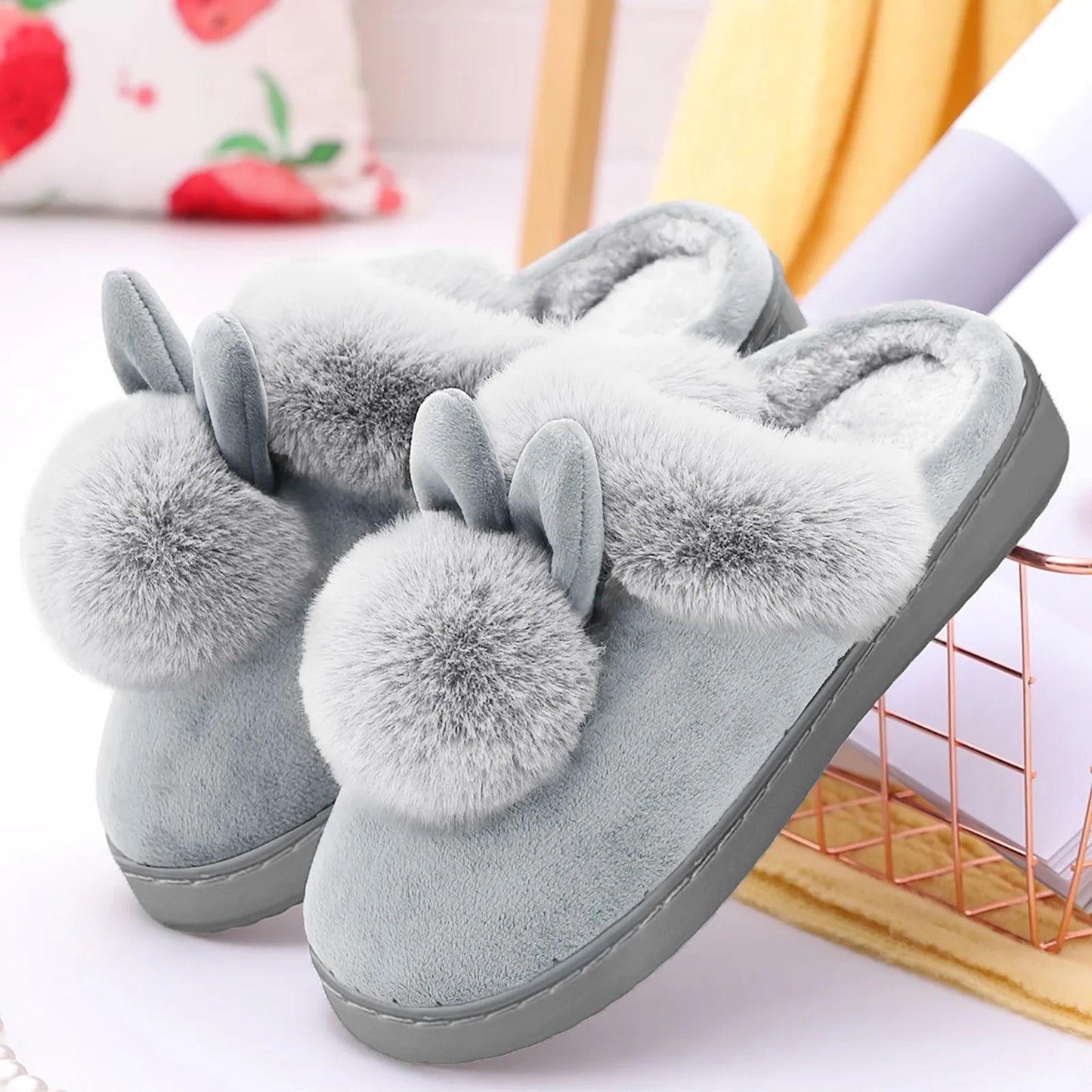 Chaussons en Peluche Bunny - Chaussons en Luxe Peluche avec de Jolis Oreilles de Lapin pour la Maison
