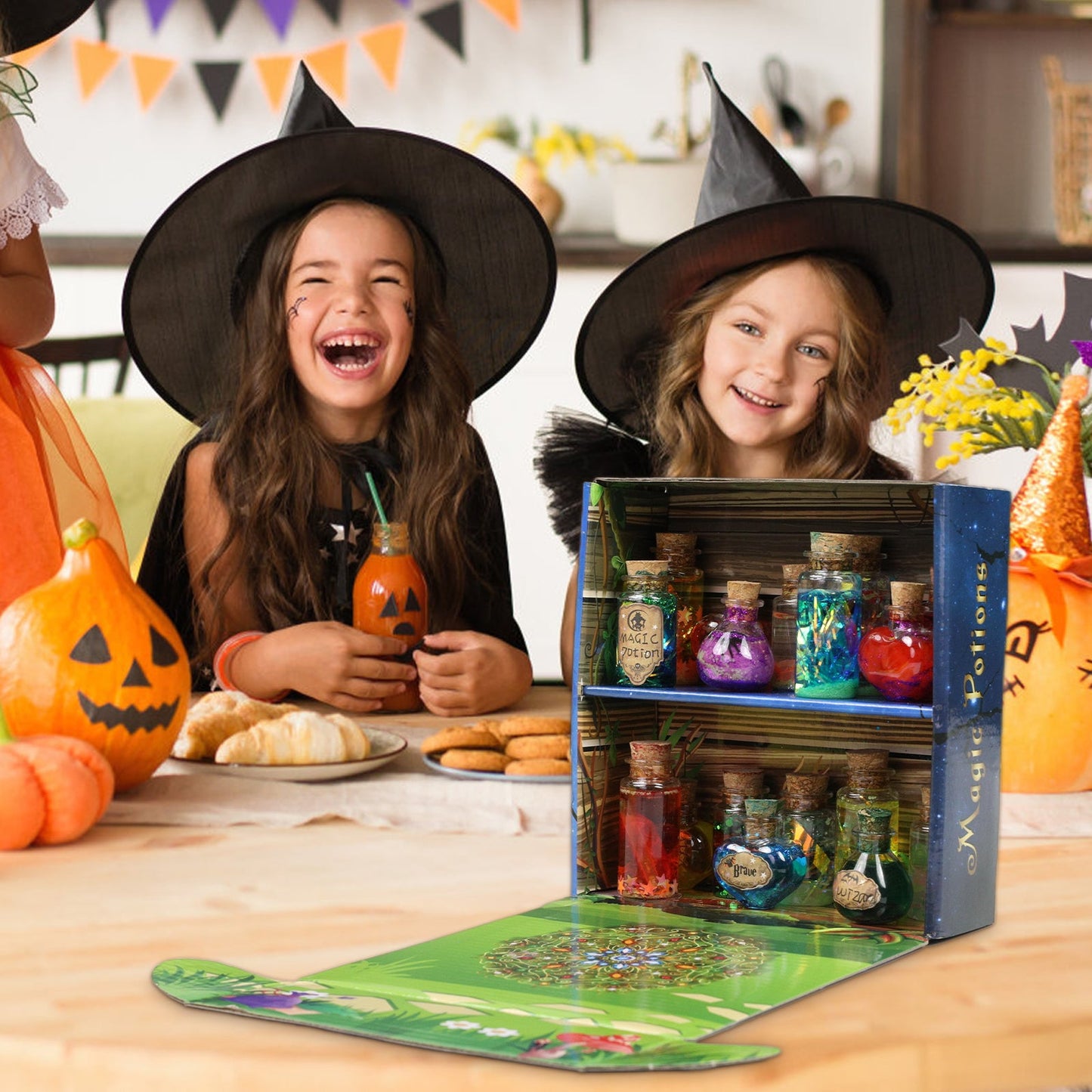 Kit de potions magiques DIY enchanteur pour enfants - 24 bouteilles, livre de sorts et accessoires magiques pour s'amuser à Halloween et Noël