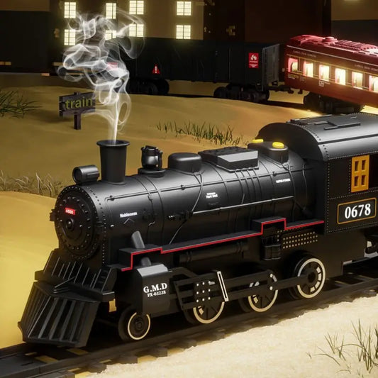 Train Set avec Lumières & Sons - Jouet Locomotive Interactif pour Enfants Alimenté par Batterie Électrique à Vapeur