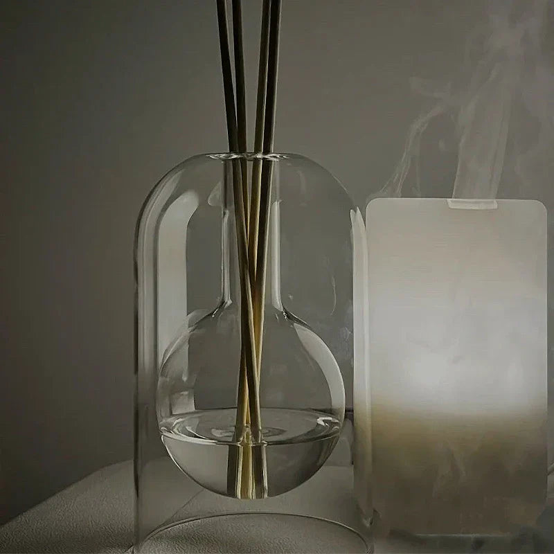 Diffuseur d'aromathérapie en verre pour huiles essentielles et bâtonnets en rotin – Parfum d'ambiance moderne pour décoration intérieure élégante