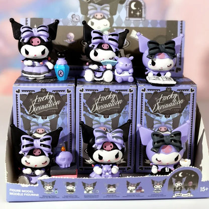 Sanrio Kuromi 6Pcs Boîte Mystère Figurines d'Action - Série de Divination Chanceuse Jolis Poupées Anime pour Collectionneurs