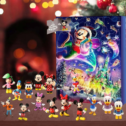 Calendrier de l'Avent de Noël 2024 avec des jouets Mickey, Minnie, Stitch et Hello Kitty pour enfants